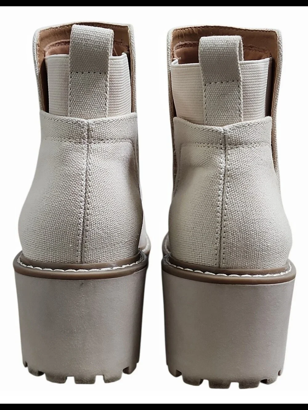 Dolce Vita Rango Canvas Twill Boot Bootie Wedge Lug Sole Khaki White Cream 10